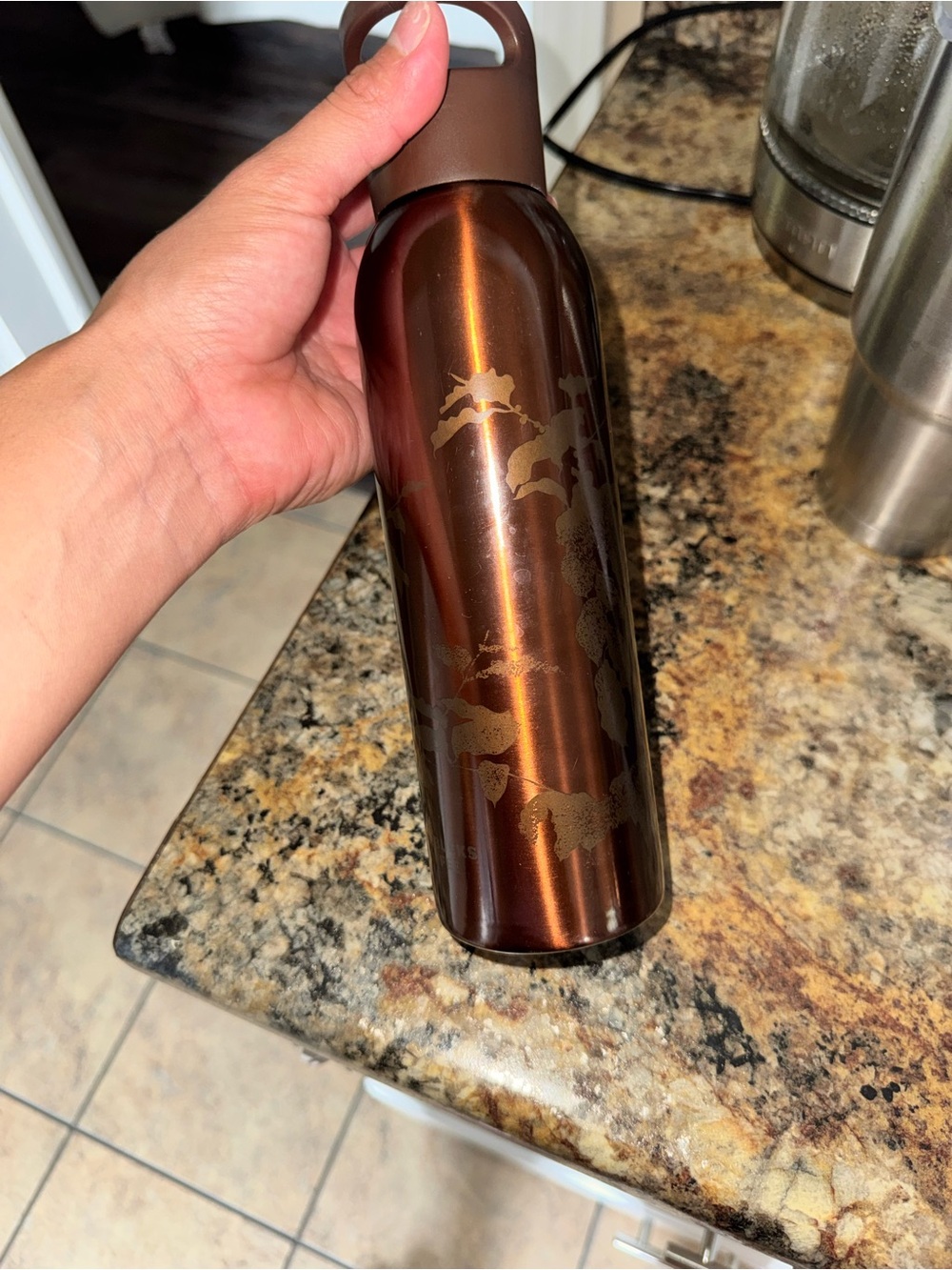 Starbucks Brown Floral Stainless Steel Water Bottle - Unbranded
